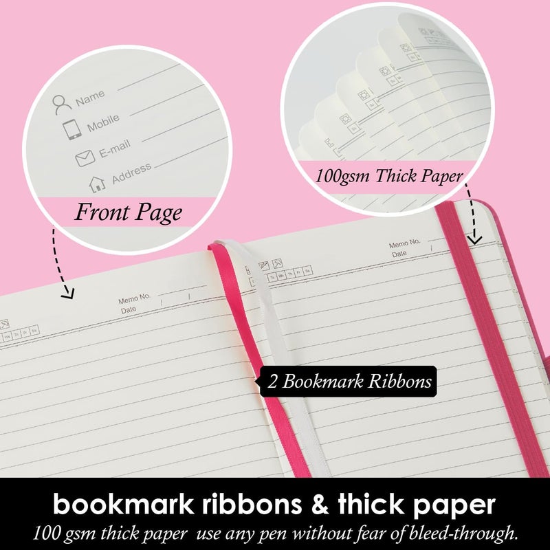 NIRMIRO 3 Pack Small Journal Notebook with Pen, Mini Pocket Leather Notepad Notebook 3.7" x 5.7" with 408 Pages, Ribbon Bookmark, Pearlescent Pink - Image 3